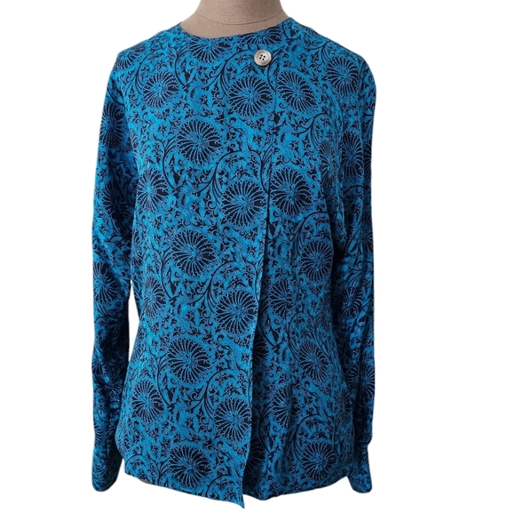 Vintage Christian Dior 100% Silk Blouse/Silk Shirt Top Azure Blue Black 6 - Picture 10 of 16